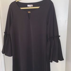 Calvin Klein black bell sleeve keyhole dress